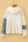 Cinnamon Waffle Printed Patchwork Drawstring Hooded Long Sleeve Top