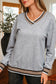 Gray Varsity Contrast Striped Trim V Neck Sweatshirt