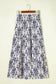 Blue Bohemian Floral Print Tiered Maxi Skirt with Split