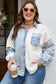 Sky Blue Leopard Striped Patchwork Casual Plus Shirt