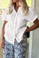 White Lace Trim Cuffed Short Sleeve Textured Shirt