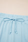 Mist Blue Solid Color Ribbed Trim Short Sleeve Top Drawstring Loose Pants 2pcs Outfit