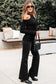 Black Ribbed Knit Cold Shoulder Choker Neck Sweater