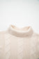 Tomato Red Cable Knit Turtleneck Ruffled Short Sleeve Sweater