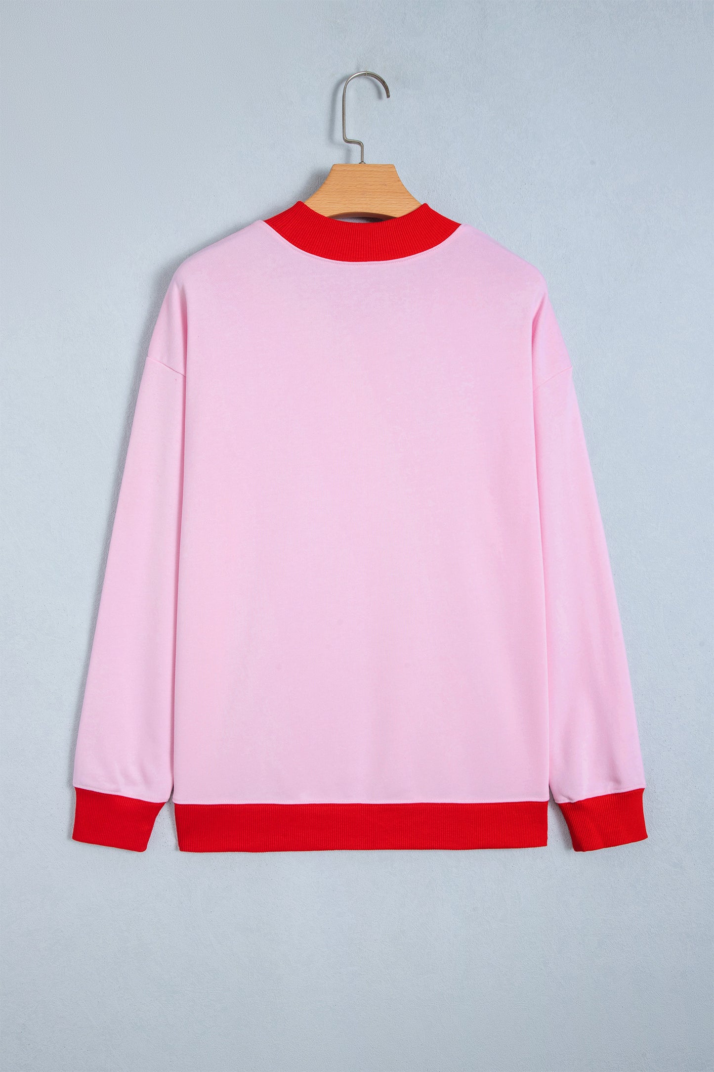 Coffee Colorblock Trim Crewneck Long Sleeve Pullover Sweatshirt