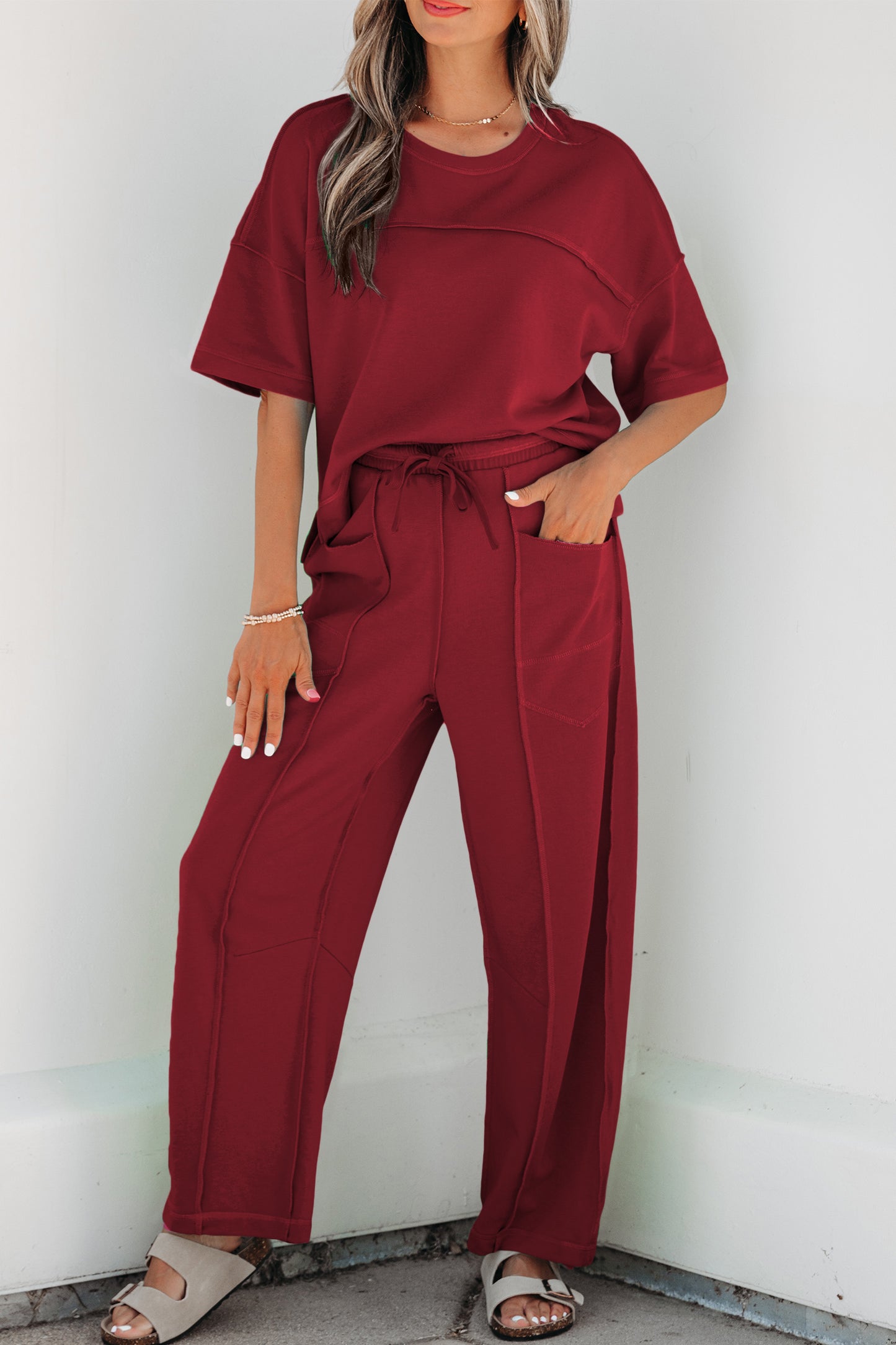 Sky Blue Drop Shoulder Boxy Tee and Barrel Pants Set