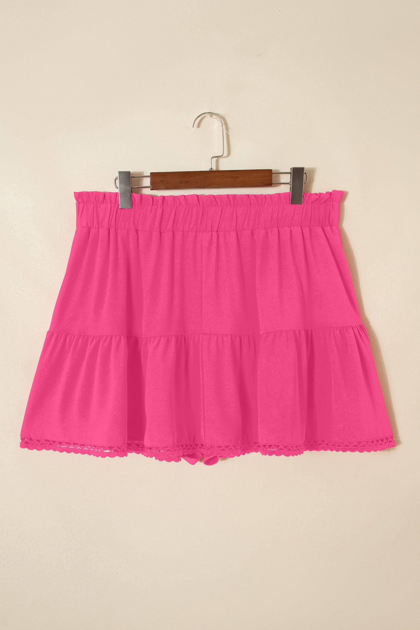 Navy Blue Plus Size Frilled Elastic Waist Lace Trim Boho Ruffled Shorts