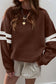 Light French Beige Varsity Striped Detail Drop Shoulder Oversized Sweatshirt