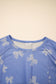 Sky Blue Bow Knot Print Crewneck Ruffled Sleeve Shift Mini Dress