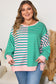 Green Stripe Color Block Exposed Seam Side Slit Plus Size Sweatshirt