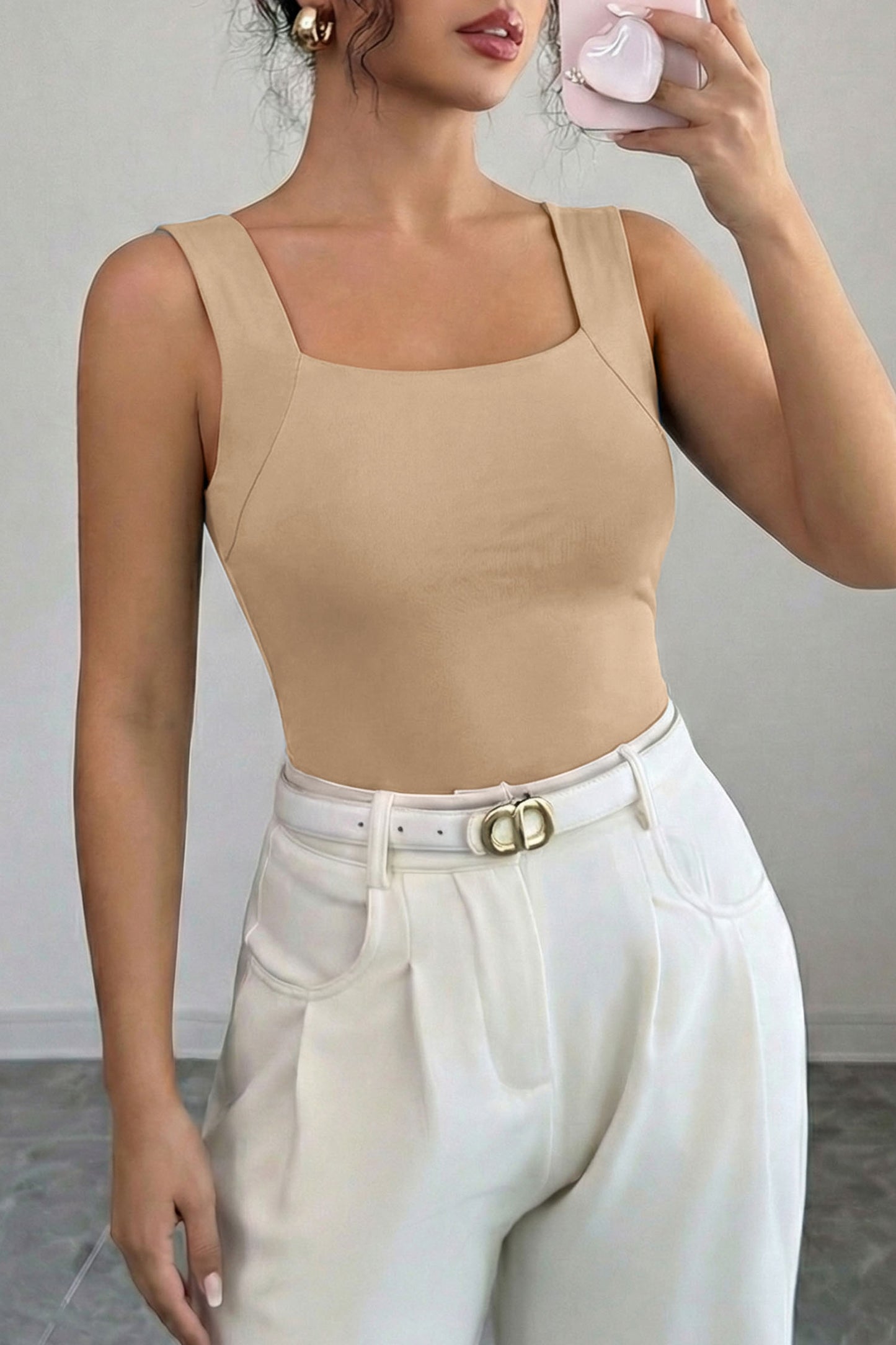 Black Solid Color Wide Strap Splicing Athleisure Tank Top