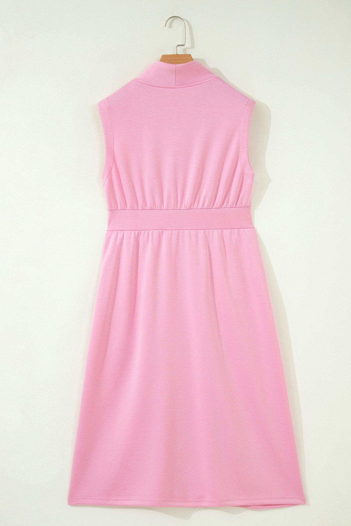 Pink V Neck Sleeveless Double Zip Shift Midi Dress