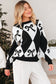 Black Bow Print 2-tone Rhombus Knit Loose Sweater