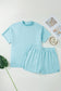 Mist Blue Solid Color Mock Neck Half Sleeve Top Plus Size 2pcs Short Set