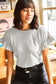 Black Solid Color Ribbed Ruffled Short Sleeve T Shirt