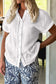 White Lace Trim Cuffed Short Sleeve Textured Shirt