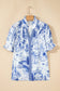 Blue Wild Animal Paradise Striped Detail V Neck Blouse