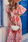 Multicolour Paisley Print V-Neck Short Sleeve Boho Maxi Dress with Ruffle Details