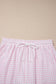 Pink Plaid Zip Neck Sleeveless Top Elastic Waist Shorts Casual Two Piece Short Set