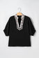 Black Dolman Half Sleeve Leopard Patchwork Trim V Neck Blouse