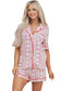 Red Cute Bow Heart Print Ribbon Decor Short 2pcs Pajama Set