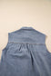 Beau Blue Denim Flap Pocket Curved Hem Shirt Vest