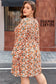 Beige Plus Size Floral Print V Neck Long Sleeve Babydoll Short Dress