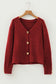 Fiery Red Heart Metal Button V Neck Cardigan Sweater