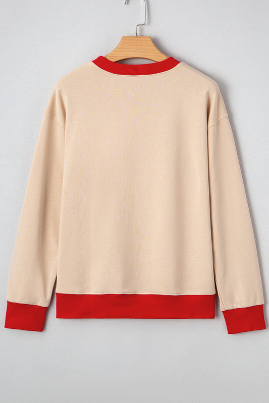 Oatmeal GAME DAY Letter Graphic Varsity Striped Detail Baggy Sweatshirt
