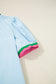 Myosotis Contrast Striped Notched V Neck Puff Sleeve Mini Dress