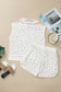 White Floral Print Half Zip Top Matching Short Set