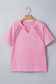 Mint Green Raw Cut Notched Neck Lace Patchwork Detail Mineral Wash Tee
