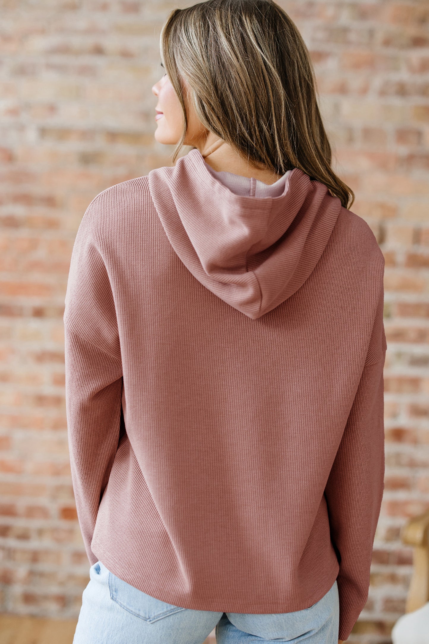 Jet Stream Thermal Textured Lace Drawstring Baggy Hoodie
