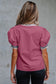 Buckskin Contrast Leopard Trim Split Neck Puff Sleeve Blouse