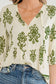 Apricot Floral Print Tie V Neck Button Down Puffy Half Sleeve Shirt
