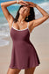 Blackish Green Color Block Edge Ribbed Pocketed Lined Swim Dress