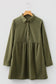 Vineyard Green Corduroy Half Button Collared Long Sleeve Mini Dress