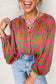 Gray Morn Floral Print Batwing Sleeve Buttoned Loose Fit Shirt