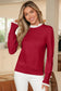 Racing Red Lace Trim Patchwork Buttoned Cuffs Loose Sweater