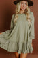 Laurel Green Jacquard Frilled Ruffled Long Sleeve Mini Dress