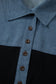 Black Color Block Denim Patchwork Button Polo Collar Short Sleeve Top