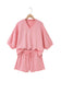 Gossamer Pink Scalloped V Neck Dolman Oversize Top Drawstring Short Set