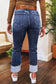 Real Teal Folded Cuffs Distressed Straight High Waist Jeans