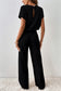 Mist Green Ribbed Keyhole Short Sleeve Wide Leg Jumpsuit