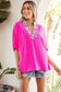 Black Dolman Half Sleeve Leopard Patchwork Trim V Neck Blouse