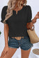 Beau Blue Solid Color Textured Notched Neck Puff Sleeve Blouse