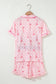 Pink Bow Print Contrast Pipping Short Pajamas Set
