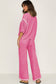 Navy Blue Contrast Trim Half Sleeve Top Drawstring Pants Loose 2pcs Sweater Suit