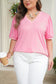 Bonbon V Neck Pleated Short Puff Sleeve Plus Size Blouse