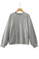 Gray Ribbed Knit Round Neck Long Lantern Sleeve Top